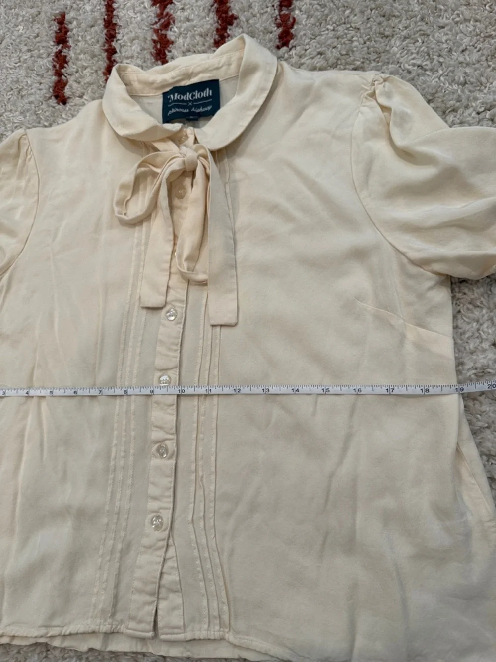 Modcloth Princess Highway Cream Button Down Pleated Bow Blouse - Picture 9 of 10